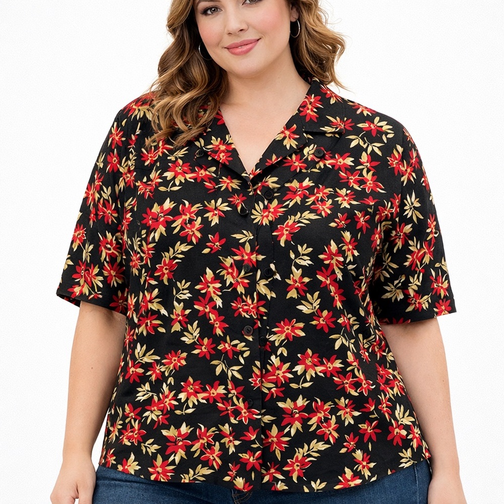 Pendleton Plus Size 18W Floral Button Down Camp Shirt Lightweight Blouse